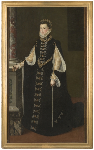 Isabel de Valois sosteniendo un retrato de Felipe II