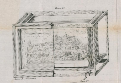 J. Laurent y Cía. Dibujo de una vista de Toledo incluido en la patente del Grafoscopio. 1882. Oficina Española de Patentes y Marcas.