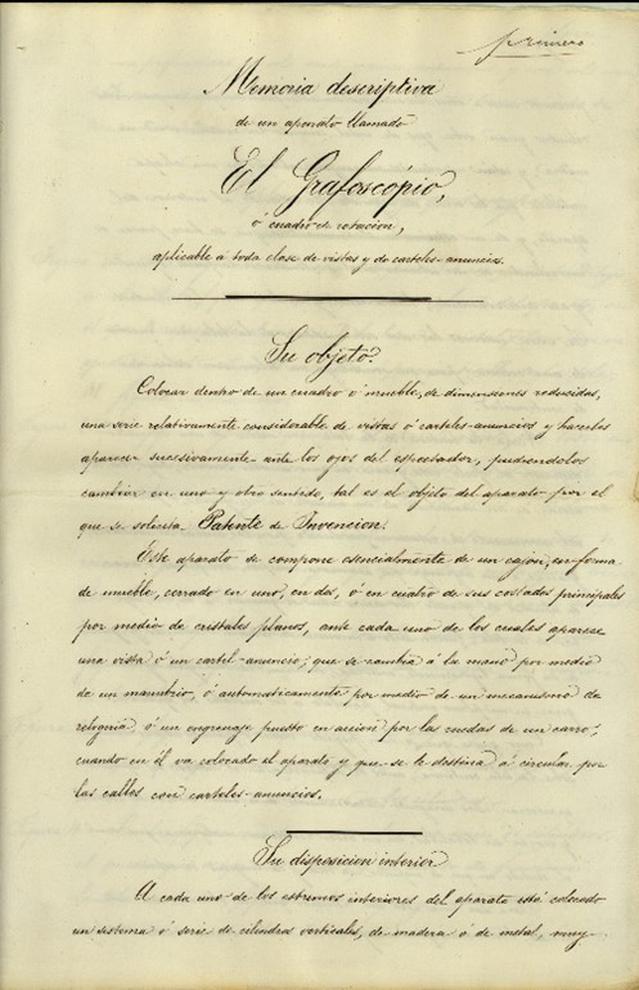 Imagen de patente del Grafoscopio. 1882